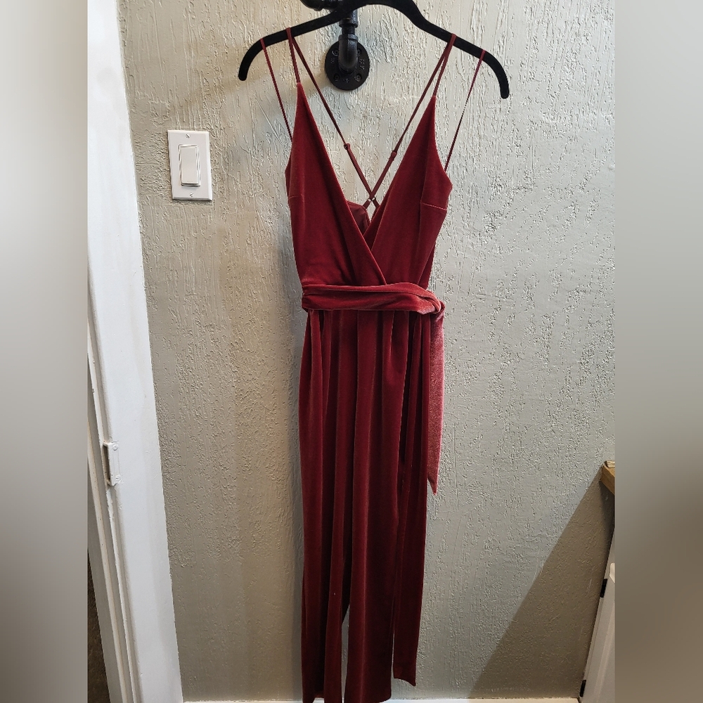 Express Velvet Burgundy Jumpsuit - Picture 3 of 11